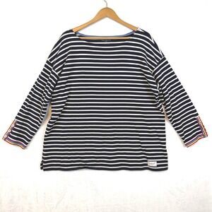 Talbots Plus Nautical Striped‎ Boatneck Cotton Navy Shirt Rainbow Cuff Detail 2X